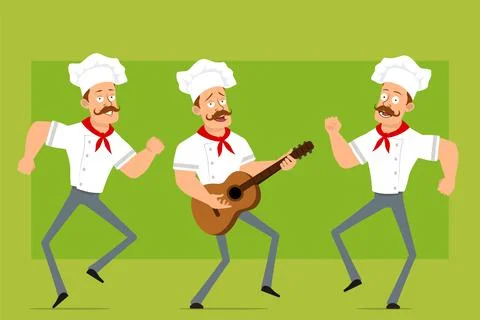 Cartoon flat strong chef cook man character set Stock Illustration