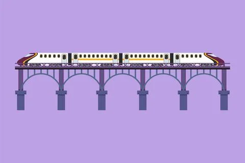 Cartoon flat style draw bullet train speeding on bridge carrying passengers.. イラスト素材