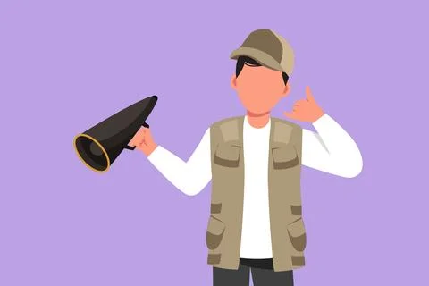Cartoon flat style drawing active male film director holding megaphone with.. Stock Illustration