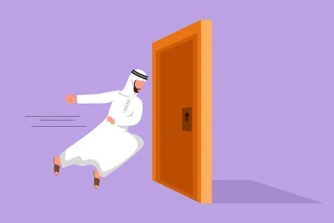 Cartoon flat style drawing Arab businessman running and want to break down .. Stock Illustration