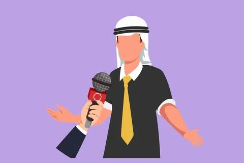Cartoon flat style drawing Arab businessman giving interview in presence of.. Illustrazione stock