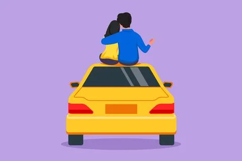 Cartoon flat style drawing back view of loving romantic Arabian couple sitt.. Illustrazione stock