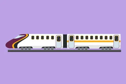 Cartoon flat style drawing bullet train speeding on the tracks carrying pas.. イラスト素材