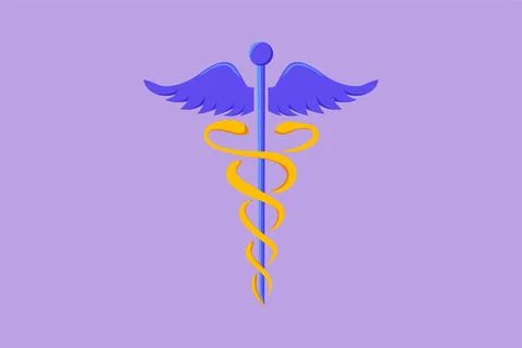 Cartoon flat style drawing of caduceus, medical center, pharmacy, hospital .. Stock Illustration
