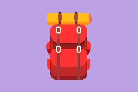Cartoon flat style drawing camping backpack logo icon. Tourist retro back p.. Illustrazione stock
