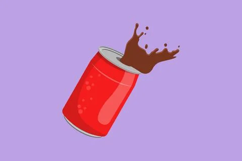 Cartoon flat style drawing cola splashing out of a aluminum can logo, symbo.. Stock Illustration