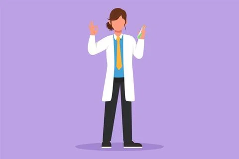 Cartoon flat style drawing cute female scientist standing with okay gesture.. イラスト素材