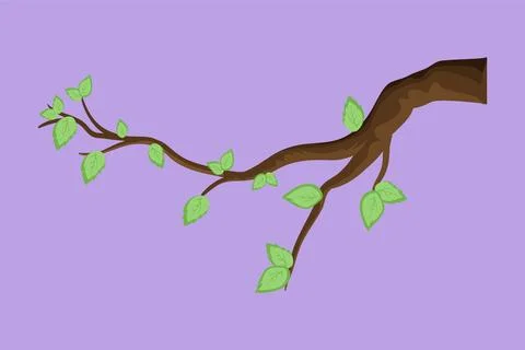 Cartoon flat style drawing dense of leaf hanging from tree branch. Spring p.. Stock Illustration