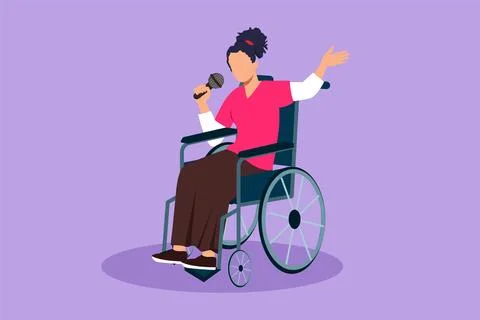 Cartoon flat style drawing disabled person enjoying life. Beauty woman sitt.. Ilustração Stock
