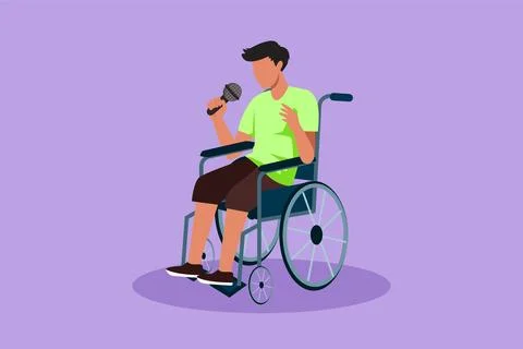 Cartoon flat style drawing disabled person enjoying life. Handsome man sitt.. Ilustração Stock