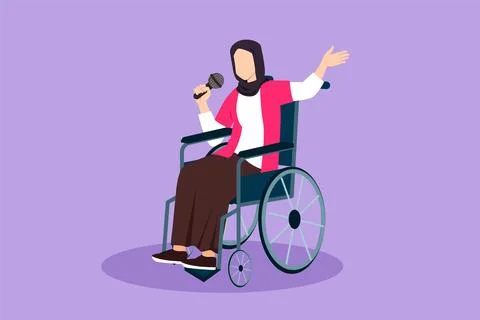 Cartoon flat style drawing disabled person enjoying life. Beautiful Arab wo.. 스톡 일러스트