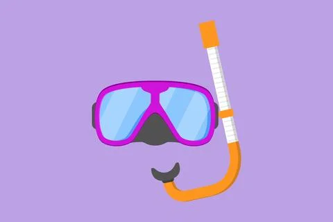 Cartoon flat style drawing diving or snorkel mask with tube for breathing. .. Stock Illustration