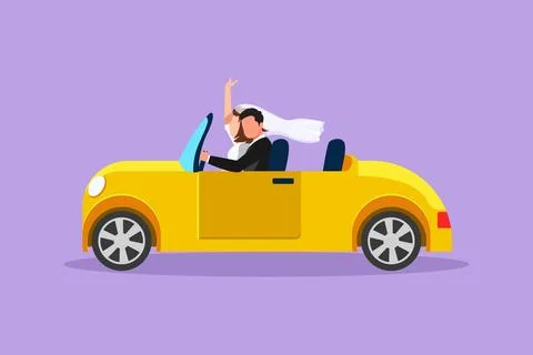 Cartoon flat style drawing elegant couple on road trip in retro car. Man an.. 스톡 일러스트