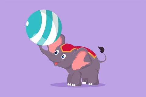 Cartoon flat style drawing an elephant performs circus show by turning a ba.. Stock-Illustration