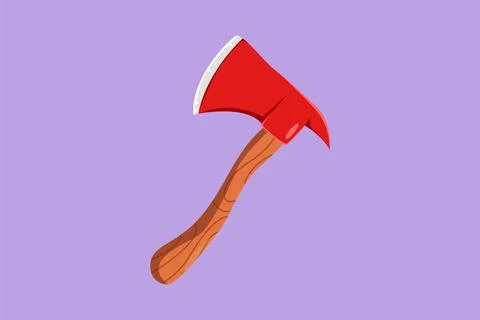 Cartoon flat style drawing of firefighter axe. Danger object with wooden ha.. イラスト素材