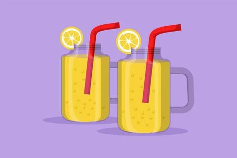 Cartoon flat style drawing fresh delicious lemonade ice with sliced lemon f.. 스톡 일러스트
