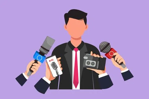 Cartoon flat style drawing of interview people. Man with microphones. Popul.. 스톡 일러스트
