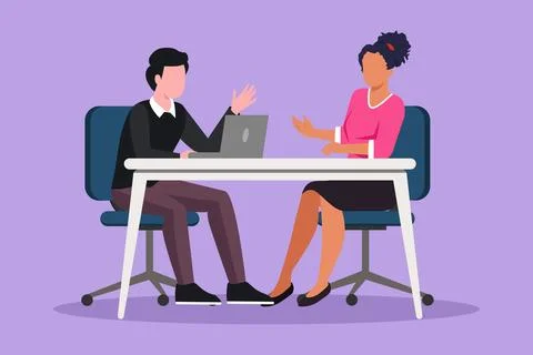 Cartoon flat style drawing interview program at studio. Live stream, tv sho.. Stock Illustration