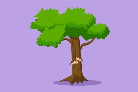 Cartoon flat style drawing man hugging tree in park logo, icon, label. Symb.. Ilustración de archivo