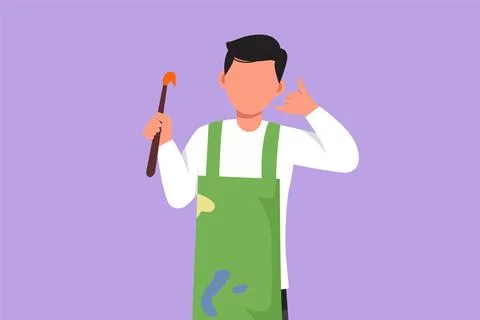 Cartoon flat style drawing painter artist holding paintbrush with call me g.. Ilustração Stock