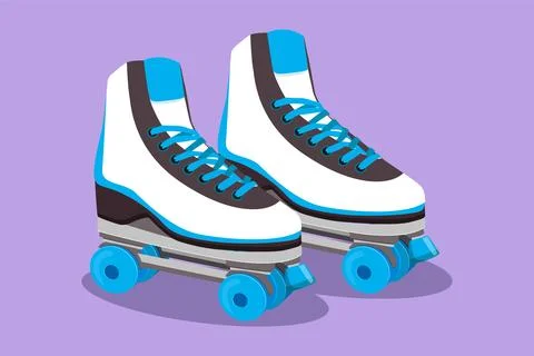 Cartoon flat style drawing pair of old retro plastic quad roller skate shoe.. Stock Illustration