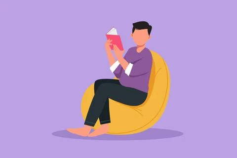 Cartoon flat style drawing relaxed man read book lying on couch. Student pr.. Stock Illustration