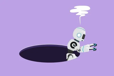 Cartoon flat style drawing robot trying to get out of from the hole, metaph.. イラスト素材