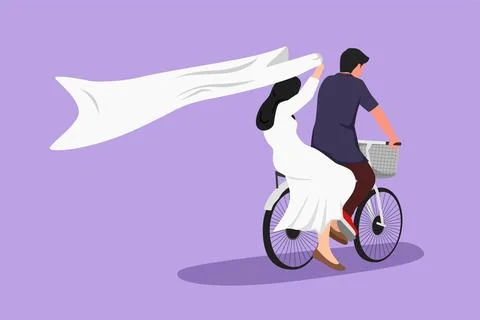 Cartoon flat style drawing romantic Arab couple having fun on date riding b.. Stock Illustration