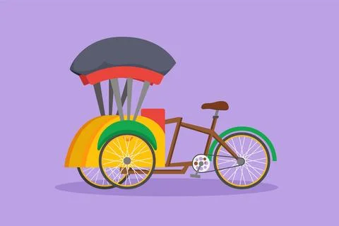 Cartoon flat style drawing side view of pedicab with three wheels and the f.. Stock Illustration