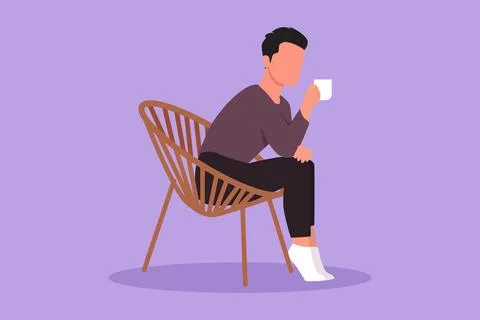 Cartoon flat style drawing side view of relaxed guy sitting in lounge chair.. Stock Illustration