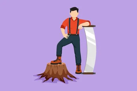 Cartoon flat style drawing smiling lumberjack wearing suspender shirt, stan.. Stock Illustration