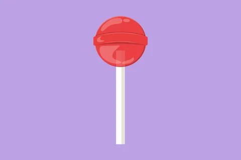 Cartoon flat style drawing stylized round lollipop candy shop logo label. E.. Stock Illustration