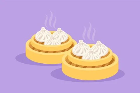 Cartoon flat style drawing stylized Chinese dumpling logo label flyer stick.. Ilustração Stock