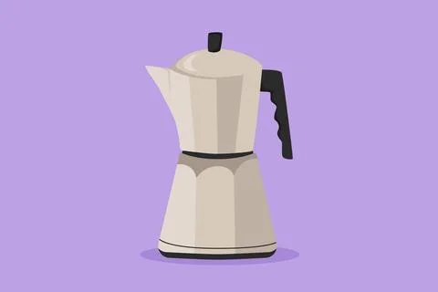 Cartoon flat style drawing stylized coffeepot logotype, template, label, st.. Stock Illustration