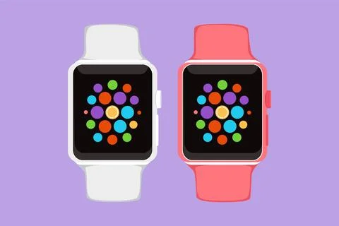 Cartoon flat style drawing stylized smart watch device display with app ico.. イラスト素材