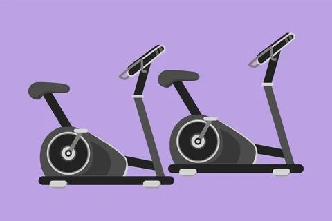 Cartoon flat style drawing stylized static bike fitness sport logo, label, .. Illustrazione stock