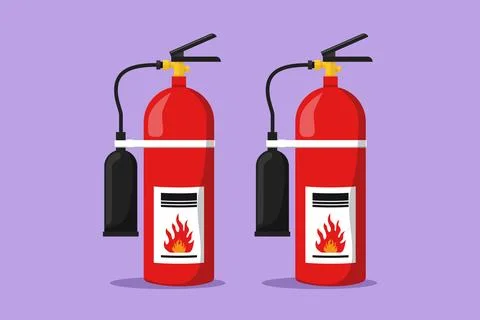 Cartoon flat style drawing stylized red fire extinguisher protection with n.. Stock Illustration