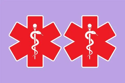 Cartoon flat style drawing stylized two medical snake health symbol. Medici.. Stock Illustration