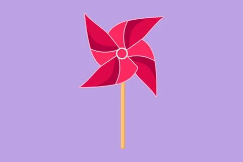 Cartoon flat style drawing stylized paper windmill logo, icon. Origami pape.. Stock Illustration