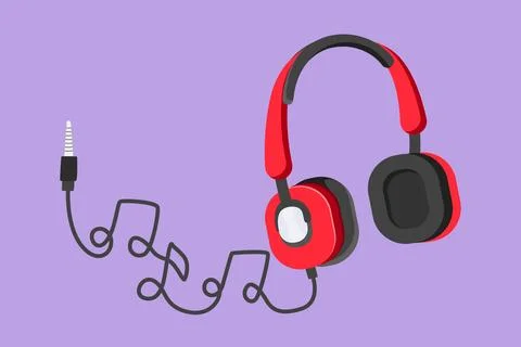 Cartoon flat style drawing of stylized headphones with music gadget and not.. イラスト素材