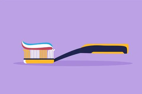 Cartoon flat style drawing toothbrush with toothpaste. Dental care equipmen.. Stock Illustration