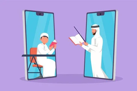 Cartoon flat style drawing two smartphone standing in front of each other, .. Stock Illustration