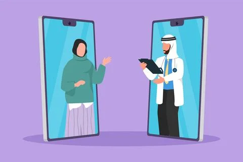 Cartoon flat style drawing two smartphone face to face contain young female.. Stock Illustration