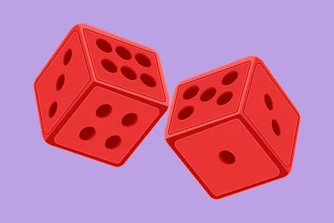 Cartoon flat style drawing two red dice logo, label, flyer, symbol. Dice wi.. Stock Illustration