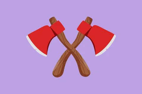 Cartoon flat style drawing two lumberjack axes crossed icon. Crossed axe is.. Illustration