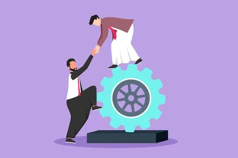 Cartoon flat style drawing two Arab businessmen helping each other on top o.. Ilustración de archivo