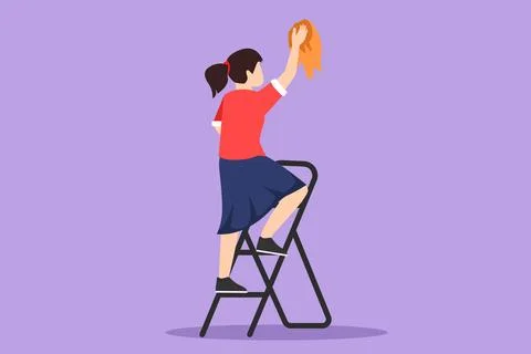 Cartoon flat style drawing window washer is cleaning window using squeegee... 스톡 일러스트