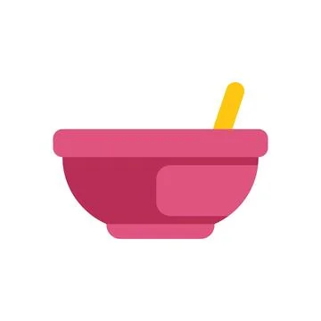 Cartoon flat style icon of a pink empty bowl with spoon for baby food Stock Illustration