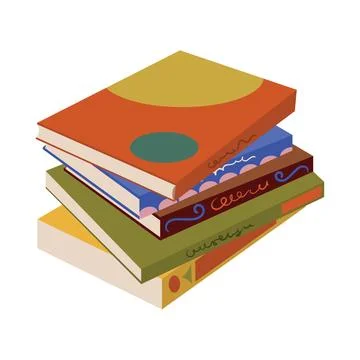 Cartoon flat style stack of colorful books isolated on white. Illustrazione stock