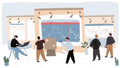 Cartoon flat trading businessman characters at work,vector illustration Stock Illustration